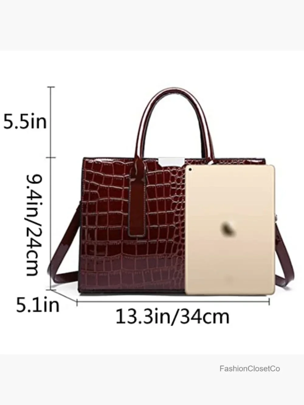 PU Leather Top Handle Satchel Handbag Crocodile Pattern Shoulder Bag Tote
